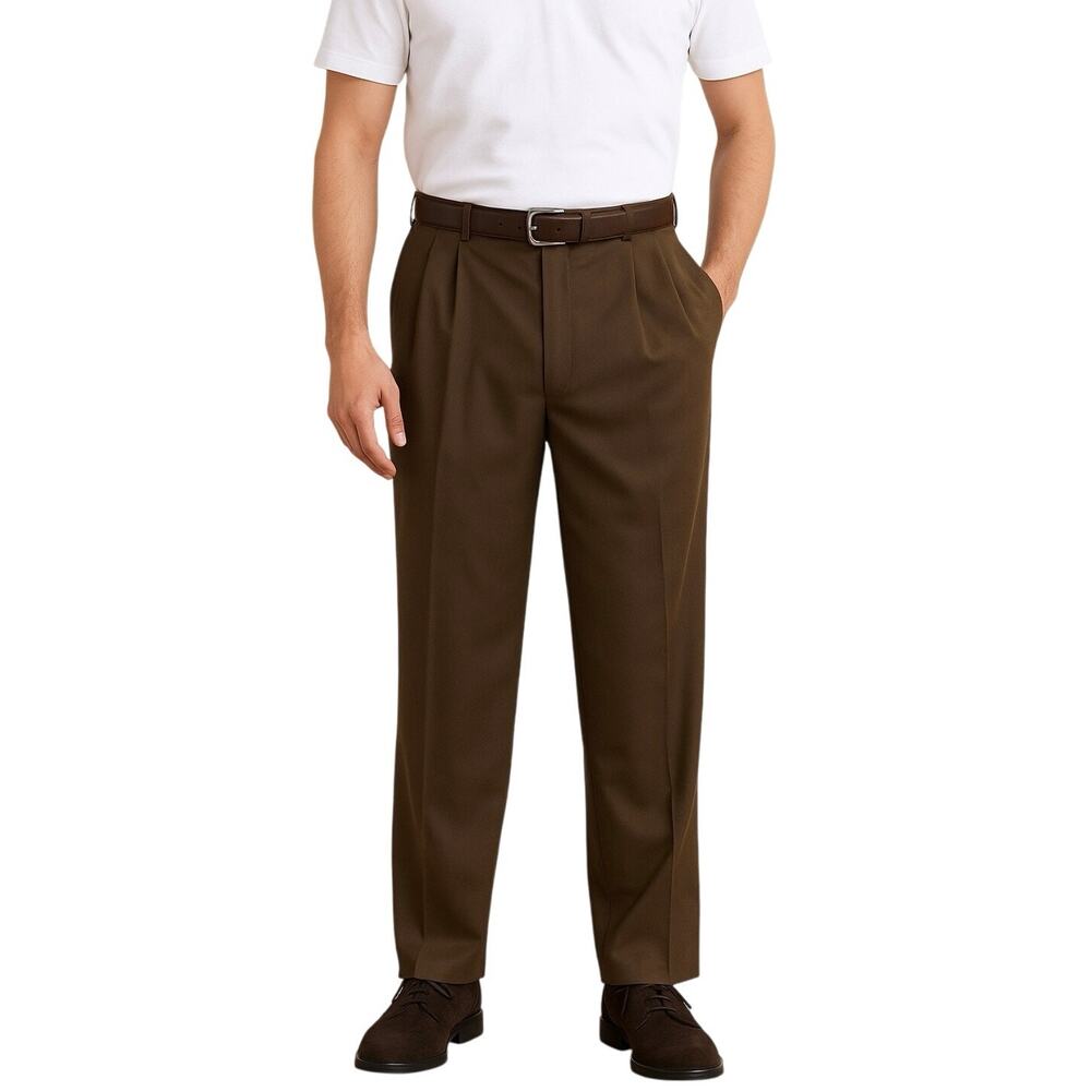 Haggar Men’s Classic Fit Dress Pants 32x32 Pleated Front Brown Business Casual